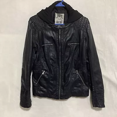 Buy Women's Faux Leather Jacket With Hoodie Made By Johnny Black Size XXL Double Zip • 30.79£