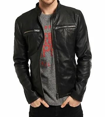 Buy Leather Jacket Men Black Color Genuine Lambskin Biker Motorcycle Cycle • 121.32£