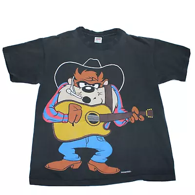 Buy Vintage Taz T Shirt - Large Black - Single Stitch Western Cowboy 1993 Print Rare • 99.99£