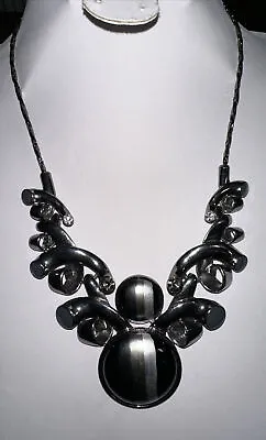 Buy Grey Black Stripe Gunmetal Statement Necklace. Costume Jewellery • 7.25£
