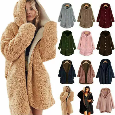 Buy Women Warm Winter Jacket Hooded Teddy Bear Fleece Coat Hoodie Overcoat Outwear ☆ • 23.75£
