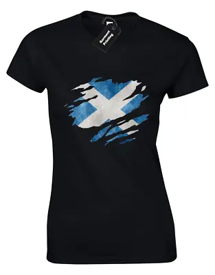 Buy Scotland Flag Slash Ladies T-shirt Scottish Football Rugby Fan Gift Top (colour) • 7.99£