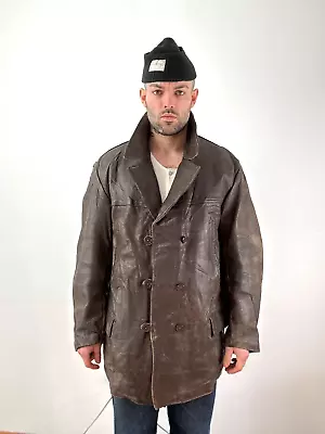 Buy 1950s Double Breasted Brown Barnstormer Leather Jacket Coat Workwear XXL • 70£
