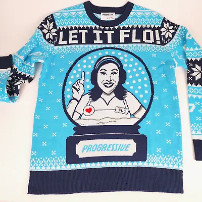 Buy Ugly Christmas Sweater Blue Progressive Insurance Flo Let It Snowflake Men Women • 48.19£