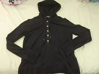 Buy Lauren By Ralph Lauren ~ Cotton Black Hoodie W/ Front Pocket Women's Shirt • 9.46£