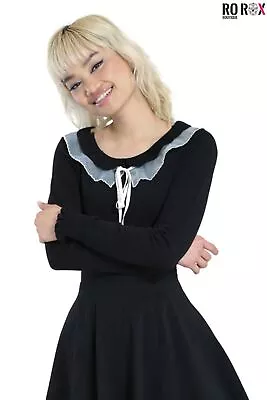Buy Hell Bunny Tatiana Jumper Knitted Gothic Scalloped Frilled Collar - 5XL LAST ONE • 18£