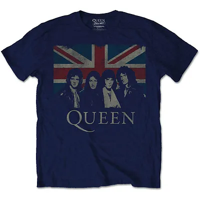 Buy Queen T Shirt Union Jack Vintage Official Mens Navy Blue Freddie Mercury Rock • 9.99£