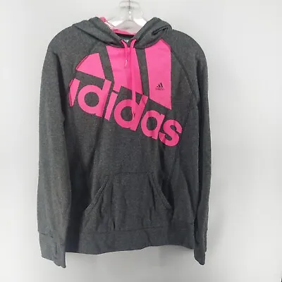 Buy Adidas Hoodie Women Size Large Gray Pink Letters Fleece Pullover Sweatshirt • 9.13£