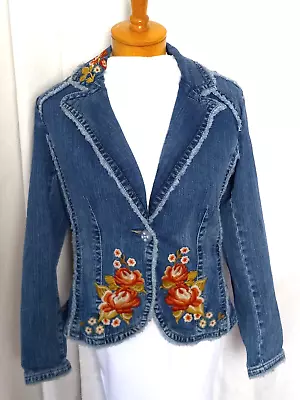 Buy Vintage Kikit Women's Boho  Floral Embroidered Ragged Edge Jacket Size Medium • 20.84£