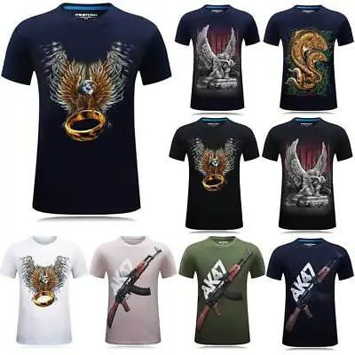 Buy T-Shirt Graphic Tee Shirts Blouse Mens Summer 3D Print Tops Short Sleeve Cotton • 9.99£