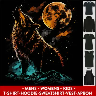 Buy A Wolf Howling With The Moon At Night Mens Womens Kids Unisex • 10.99£