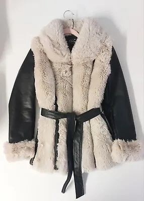 Buy Beautiful Faux Fur Trim Faux Leather Womens Coat Size 10 • 15£