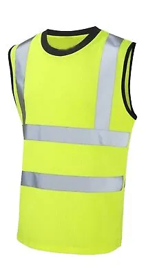 Buy Hi Vis Viz Work Utility Sleeveless Round Neck T-Shirt Warning Vest Tank Top Vest • 12£