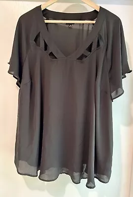 Buy Torrid Sheer Top Women’s Size 3x Flutter Short Sleeve Career Blouse Solid Black • 22.63£