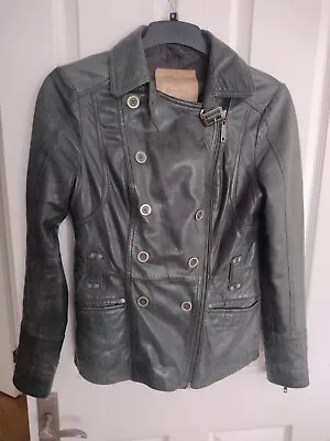 Buy River Island 100% Leather Grey/Green Jacket UK 12 • 15£