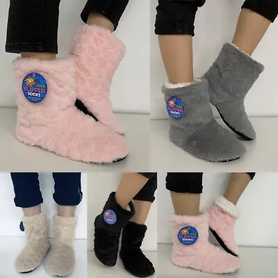 Buy Fleece Ladies Womens Slippers Full Bootie Boots Faux Fur Memory Foam Sizes 3-8 • 5.99£