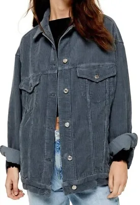 Buy Topshop Corduroy Blue Button Ladies Oversized Dad Jacket *Choose SIZE*  • 18.16£
