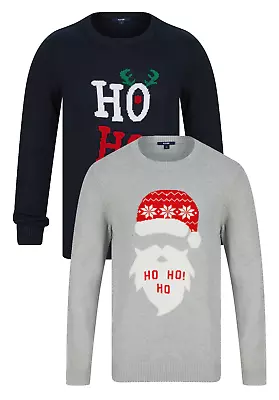 Buy Mens Christmas Ho Ho Ho Santa Xmas Festive Holiday Jumper Grey Blue M L XL XXL • 10.36£
