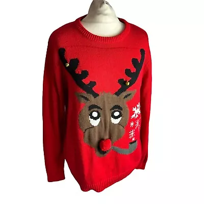 Buy Men's Christmas Jumper Size Large Rudolph Red Bells (HX20) • 9.99£