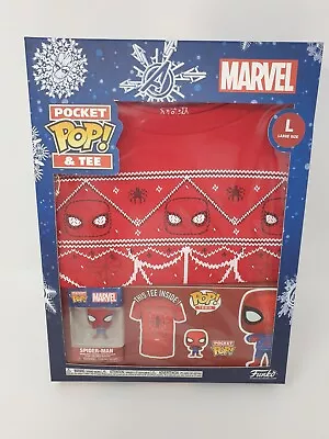 Buy Spiderman Pocket Pop And Tee Size Large Christmas T Shirt Funko Ugly Jumper Xmas • 14.49£