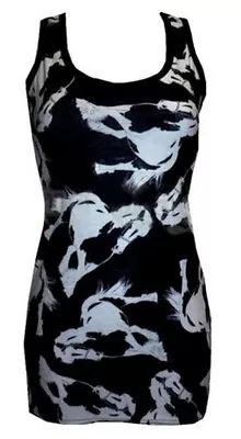 Buy Ladies Black & White Horses Cute Animal Print Long Vest Top Dress Goth Punk Emo • 21.99£