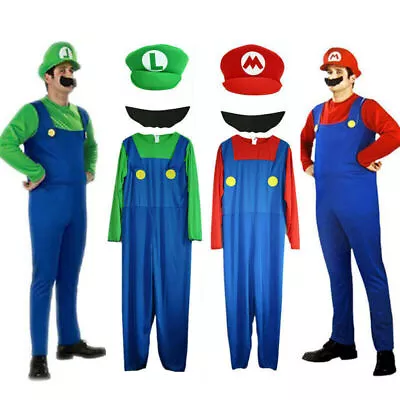 Buy Adult Super Mario Bros Outfit Cosplay Costume Fancy Dress UK Whole Set Clothes • 9.19£