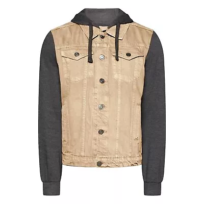 Buy Brave Soul Mens Denim Jacket Hudson Contrast Jersey Hood Regular Fit Outwear • 19.99£