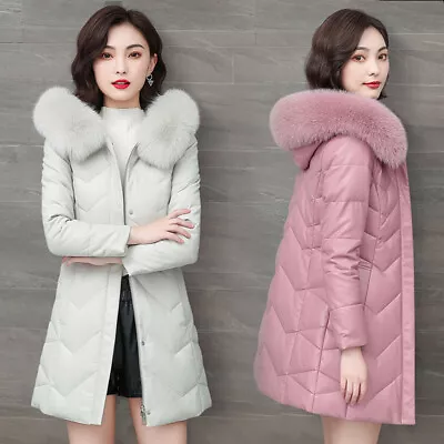 Buy Sheepskin Genuine Leather Coat Women's Down Fox Fur Collar Hooded Jacket Outwear • 154.60£