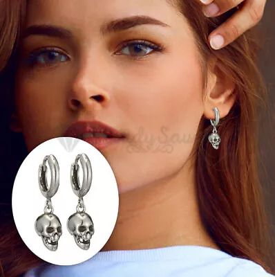 Buy Sterling Silver Gothic Punk Skull Head Earrings Dangle Drop Hoop Stud Jewelry • 4.99£