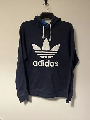 Buy Adidas Hoodie Mens Medium Navy Pullover Logo Trefoil Cotton Blend • 10.50£