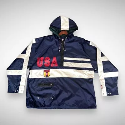Buy Rare Usa Chaps Ralph Lauren 1/2 Zip Hooded Pullover Windbreaker Jacket Size XL • 39.99£