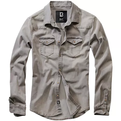 Buy Brandit Riley Denim Shirt Mens Vintage Cotton Casual Button Up Jeans Grey Denim • 47.95£