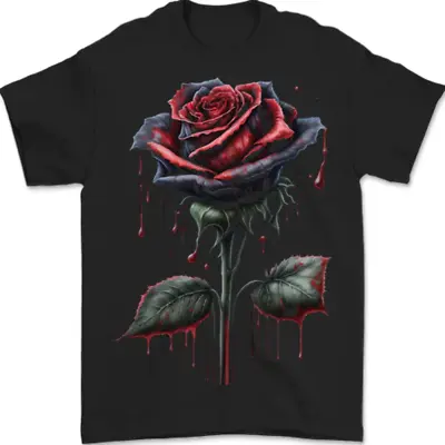 Buy A Gothic Rose Dripping With Blood Goth Mens T-Shirt 100% Cotton • 8.48£