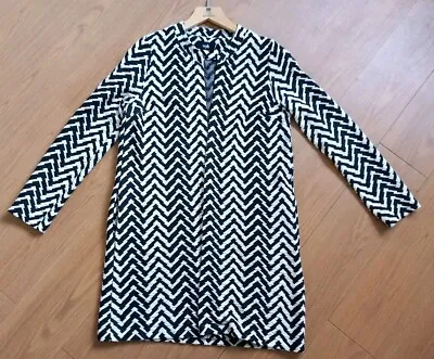 Buy Wallis Black & White Chevron Jacquard Longline Long Sleeve Dress Jacket UK S • 14£
