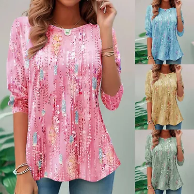 Buy Tops Tunic Pullover Tees Blouse T-Shirt Women Casual Loose Long Sleeve Print • 3.59£