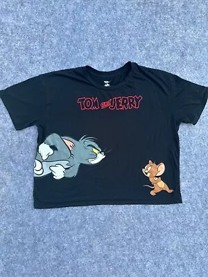 Buy Tom And Jerry Womens Shirt 2XL Black Jersey Crew Neck Short Sleeve Pullover VTG • 34.10£