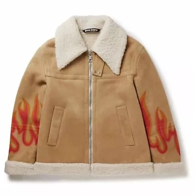 Buy Palm Angels Men's Burning Shearling Jacket In Beige • 1,842£