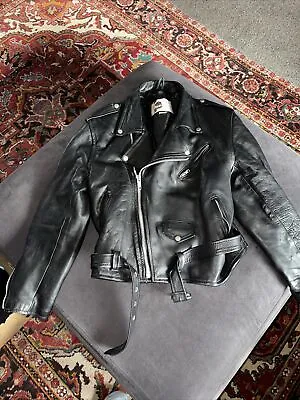 Buy Vintage Black A M I London Leather Biker Jacket Size 46 Punk Rock Motorcycle • 55£