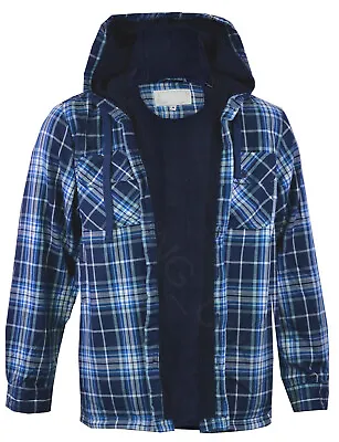 Buy Mens Hooded Fleece Lined Shirt Lumberjack Work Jacket Check S-2XL  • 15.29£