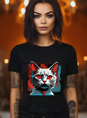 Buy Cat Horror Goth Abstract Art Paining Emo Zombie Animal Men Woman Unisex Tshirt • 10.99£