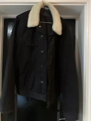 Buy Men’s ASOS Black Denim Jacket Large With Fur Collar Excellent Condition  • 11£
