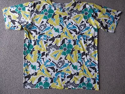 Buy In-Wear Tricot Yellow, Green, Black, White Floral Vintage Tshirt Made In Denmark • 15£