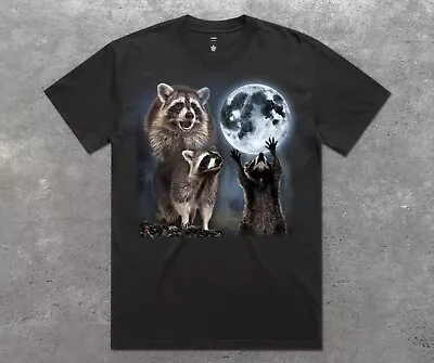 Buy Three Racoons Howling At The Moon Vintage Graphic Washed T-Shirt Tee Top Raccoon • 19.99£