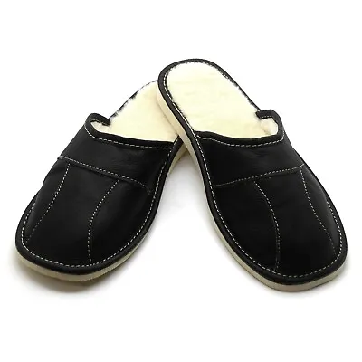Buy Mens Sheepskin Slippers Mule Shoes Warm Leather Wool Size 6 7 8 9 10 11 12 • 9.99£