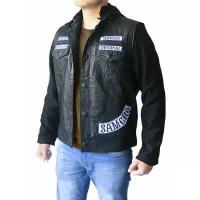 Buy Sons Of Anarchy Jax Teller Leather Jacket Hoodie Black Leather Jacket Harley B • 66.34£