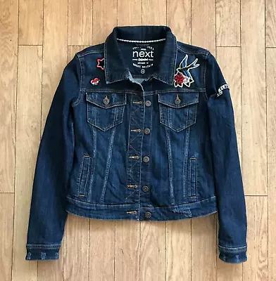 Buy Next Women Blue Long Sleeve Denim Jacket With Embroidered Patches Size UK 12 • 12£