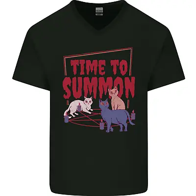 Buy Time To Summon Cats Lets Summon Demons Mens V-Neck Cotton T-Shirt • 11.99£