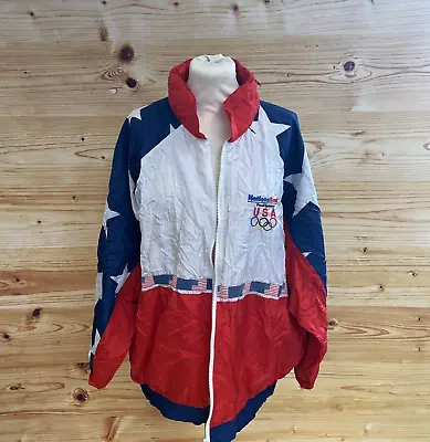 Buy Team USA Flag Olympics Nations Bank Men's Red White Blue Star Jacket Size Large • 35£