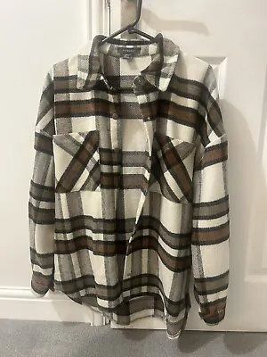 Buy Check Checkered Tartan White Brown Black Shacket Over Shirt Coat Jacket Thick • 9.70£