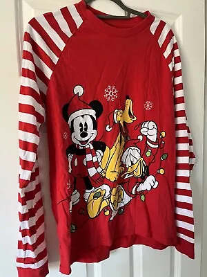 Buy Disney Red & White Striped Mickey Christmas Pyjamas - Size M • 6£